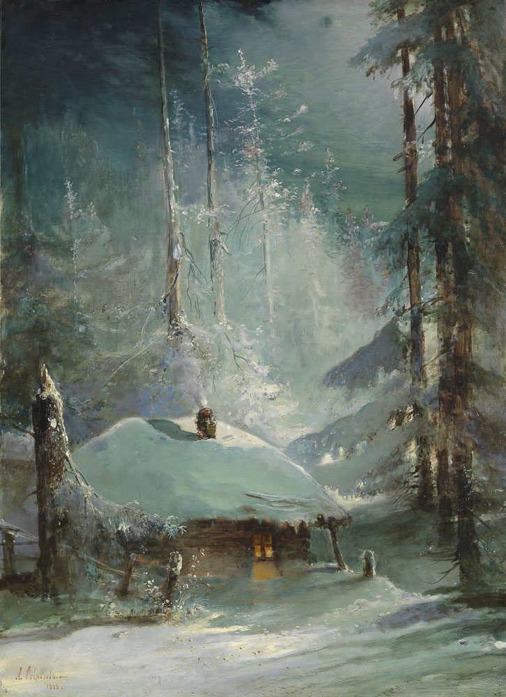 Хижина в зимнем лесу