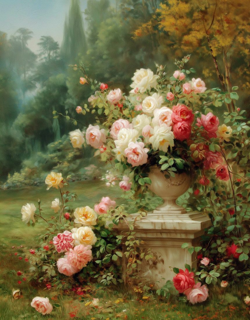 Пышный букет в мраморной вазе