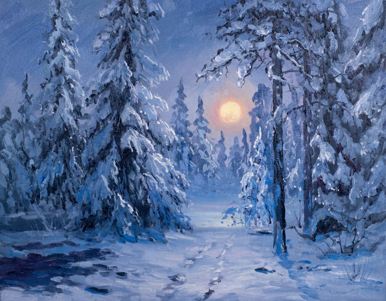 Зимний лес в лунном свете